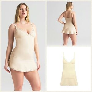 Skims Cotton Lace Slip Dress Butter New